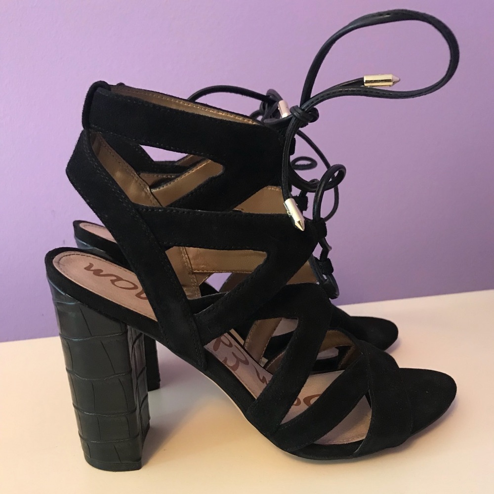 Sam Edelman black lace up heels